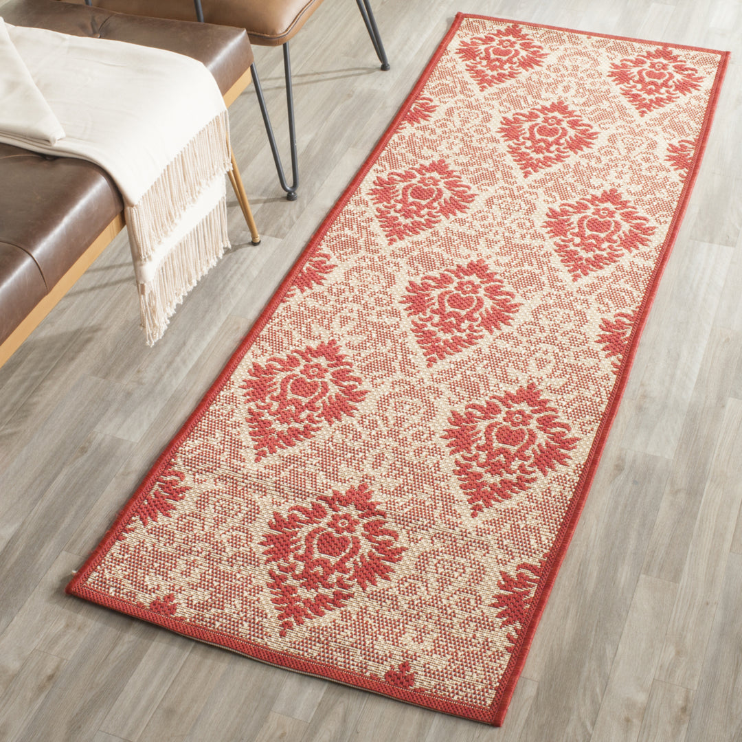 SAFAVIEH Outdoor CY2714-3701 Courtyard Natural / Red Rug Image 11