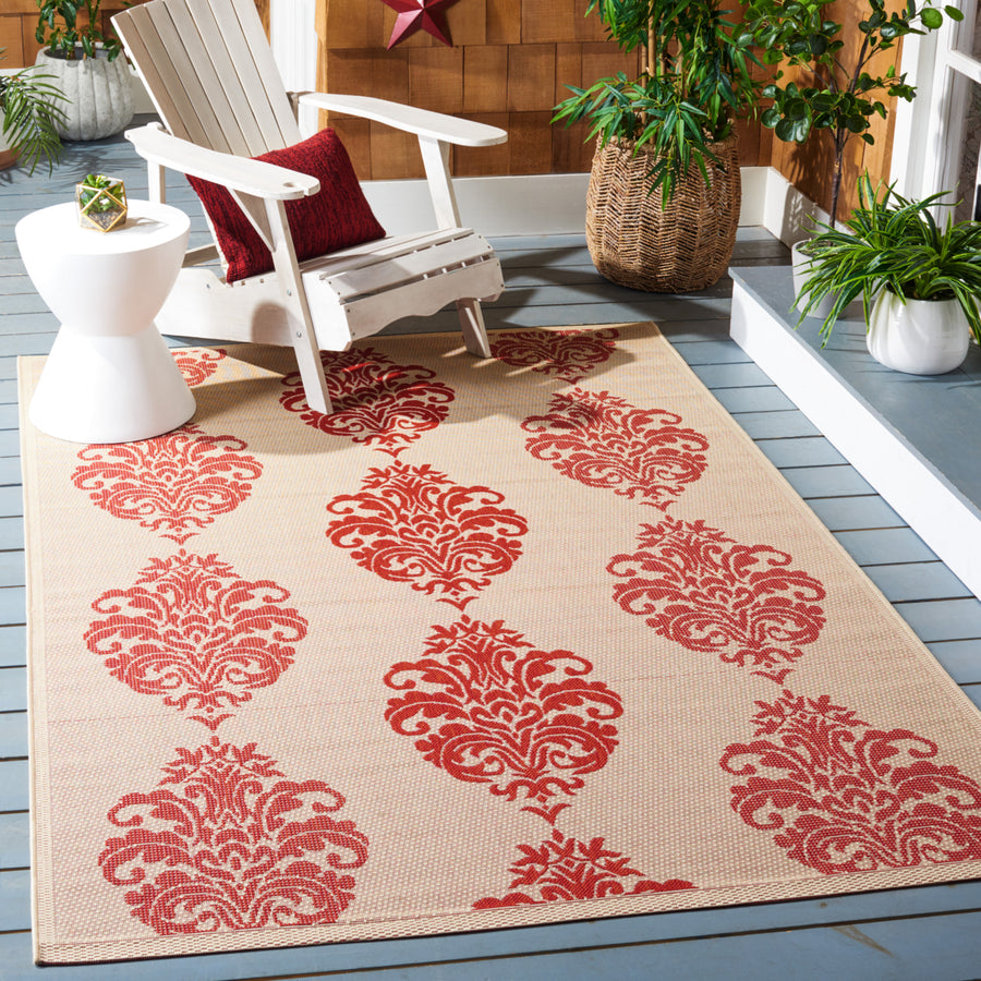 SAFAVIEH Outdoor CY2720-3701 Courtyard Natural / Red Rug Image 1