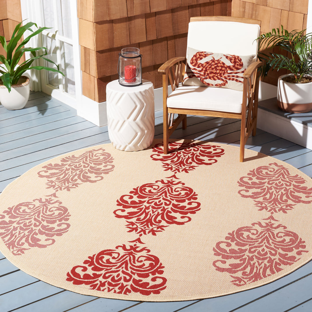 SAFAVIEH Outdoor CY2720-3701 Courtyard Natural / Red Rug Image 10