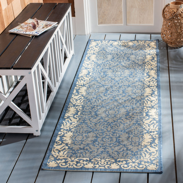 SAFAVIEH Outdoor CY2727-3103 Courtyard Blue / Natural Rug Image 3