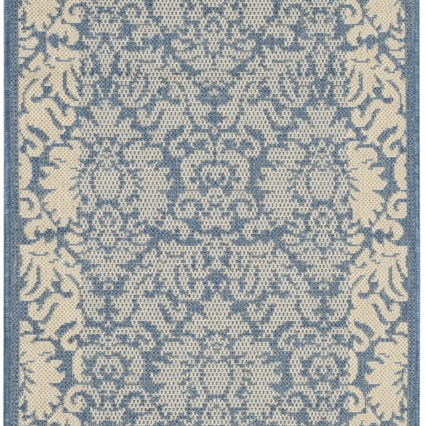 SAFAVIEH Outdoor CY2727-3103 Courtyard Blue / Natural Rug Image 6