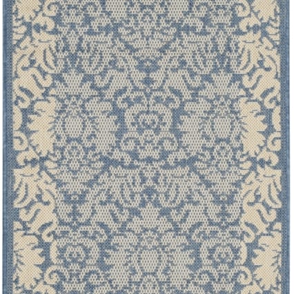 SAFAVIEH Outdoor CY2727-3103 Courtyard Blue / Natural Rug Image 1