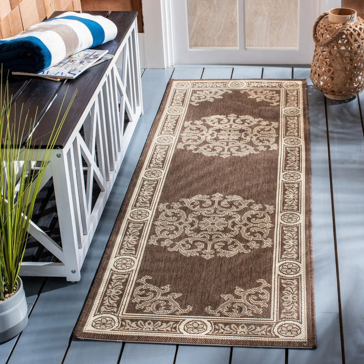 SAFAVIEH Outdoor CY2914-3409 Courtyard Chocolate / Natural Rug Image 3