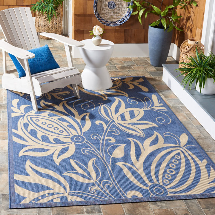 SAFAVIEH Outdoor CY2961-3103 Courtyard Blue / Natural Rug Image 1