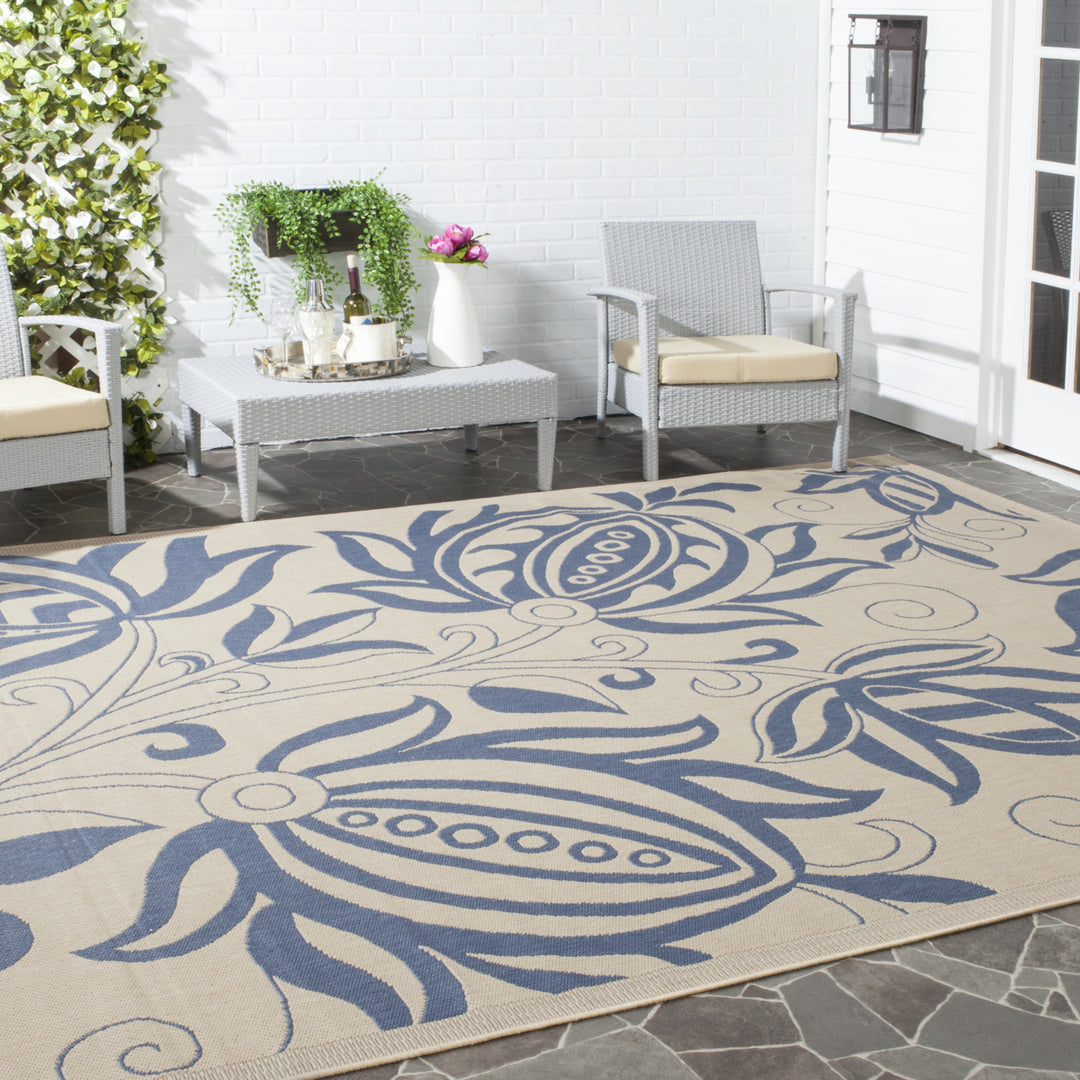 SAFAVIEH Outdoor CY2961-3101 Courtyard Natural / Blue Rug Image 1