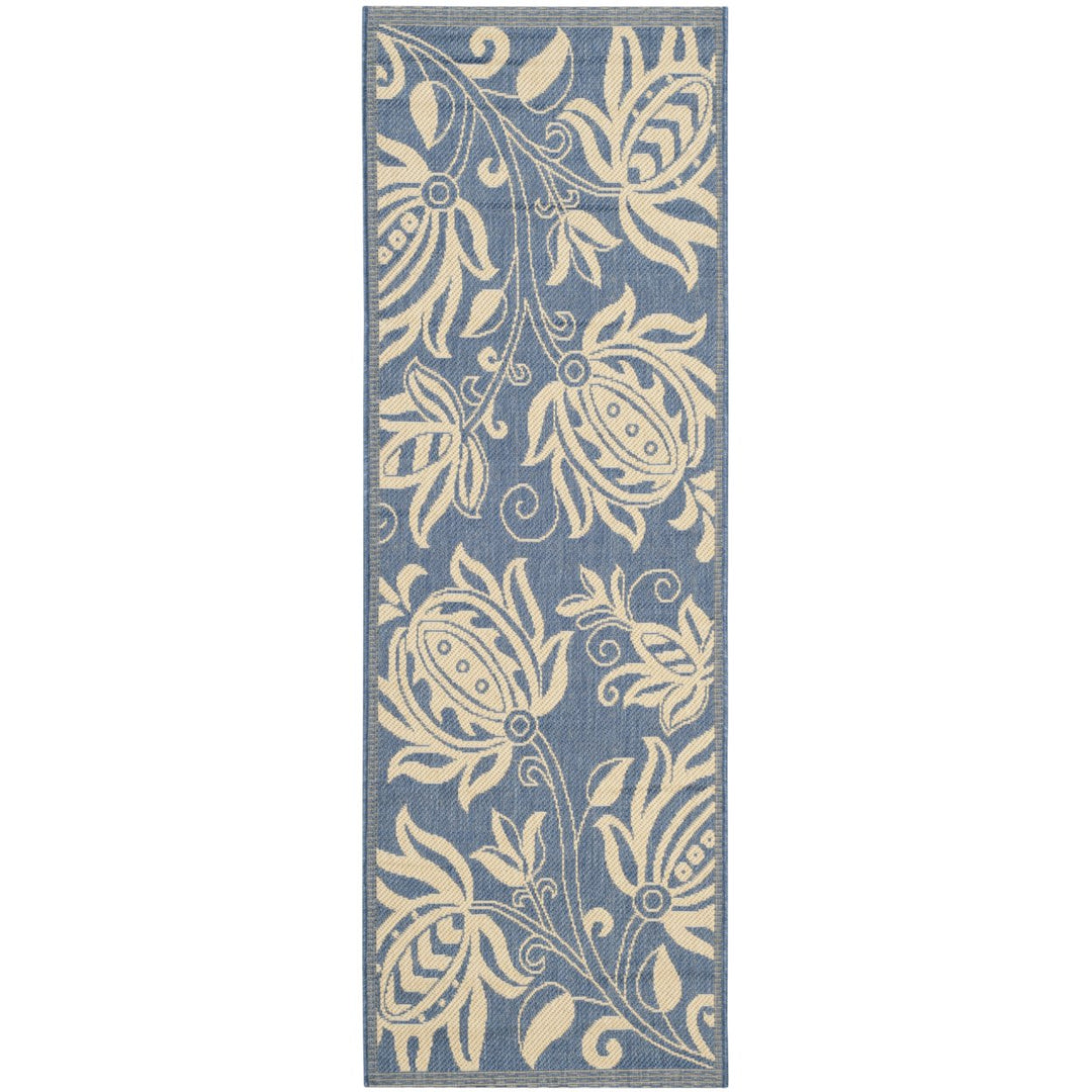 SAFAVIEH Outdoor CY2961-3103 Courtyard Blue / Natural Rug Image 1