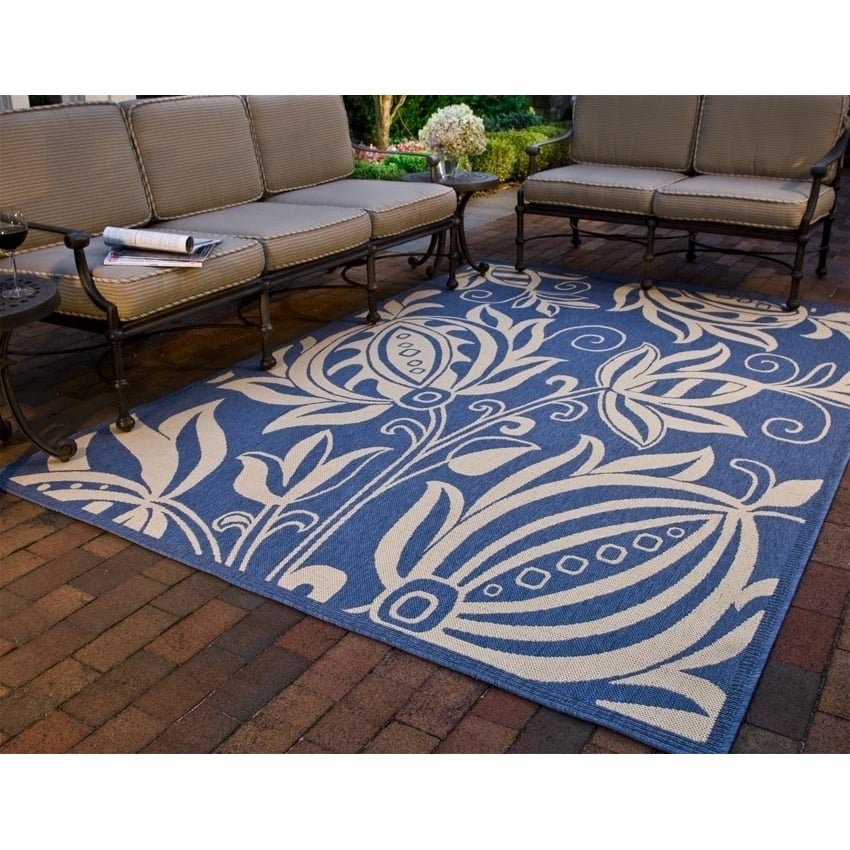 SAFAVIEH Outdoor CY2961-3103 Courtyard Blue / Natural Rug Image 1