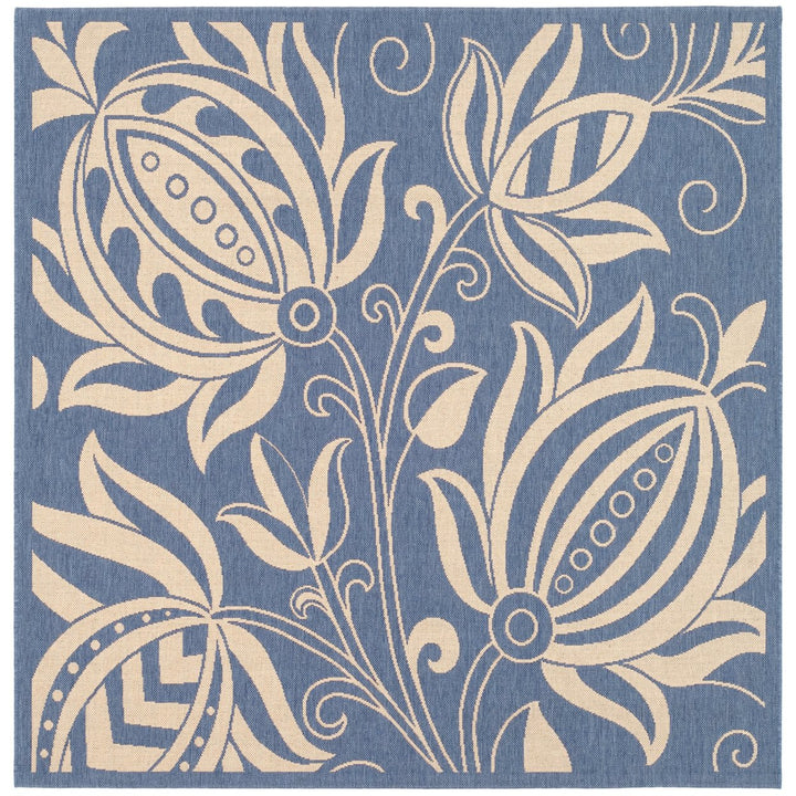 SAFAVIEH Outdoor CY2961-3103 Courtyard Blue / Natural Rug Image 1