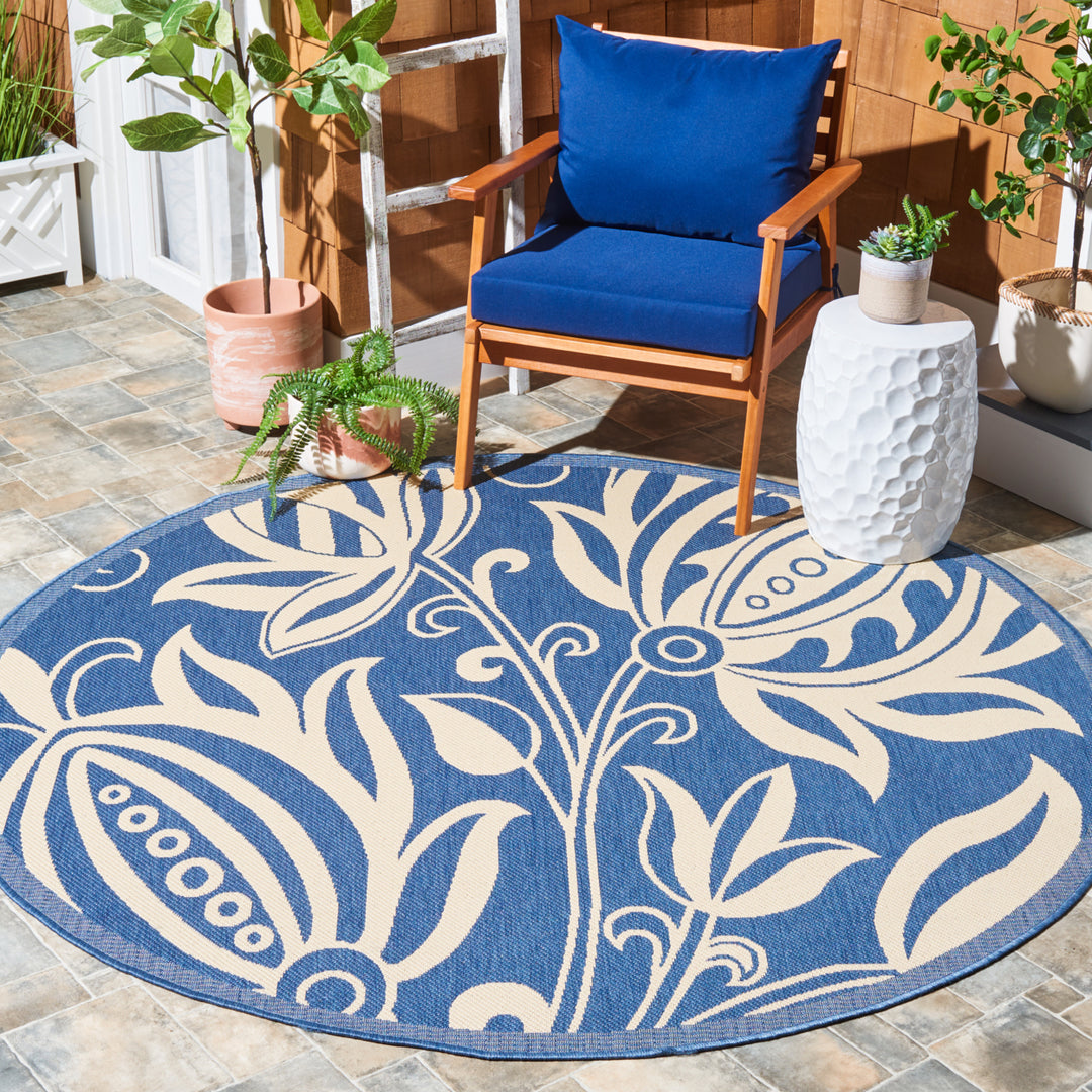 SAFAVIEH Outdoor CY2961-3103 Courtyard Blue / Natural Rug Image 12