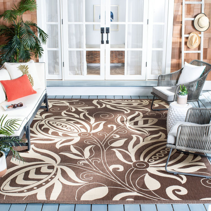 SAFAVIEH Outdoor CY2961-3409 Courtyard Chocolate / Natural Rug Image 1