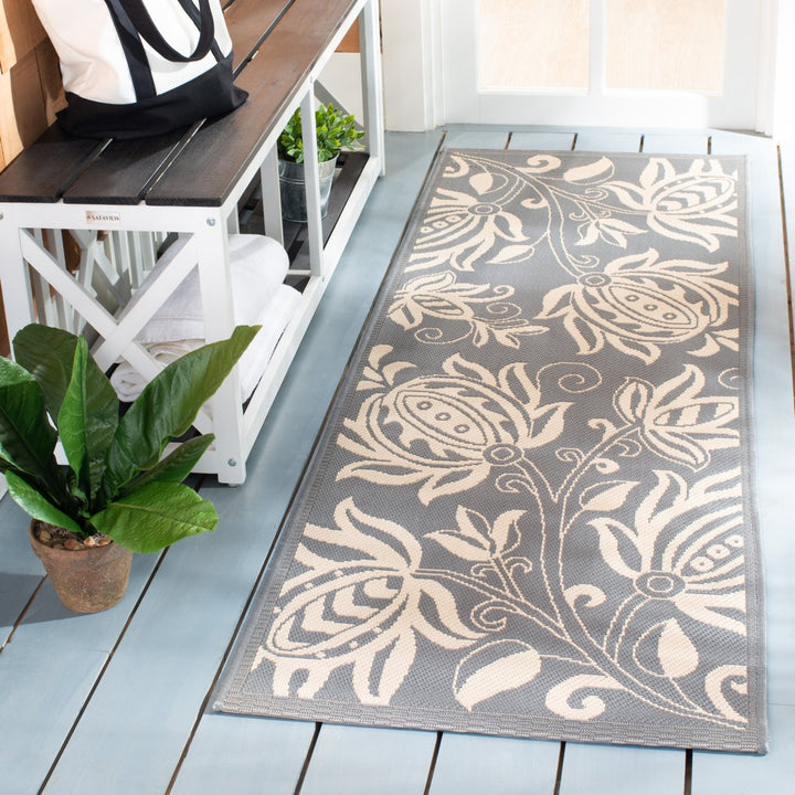 SAFAVIEH Outdoor CY2961-3606 Courtyard Grey / Natural Rug Image 3