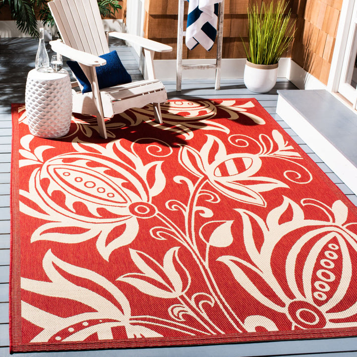 SAFAVIEH Outdoor CY2961-3707 Courtyard Red / Natural Rug Image 1