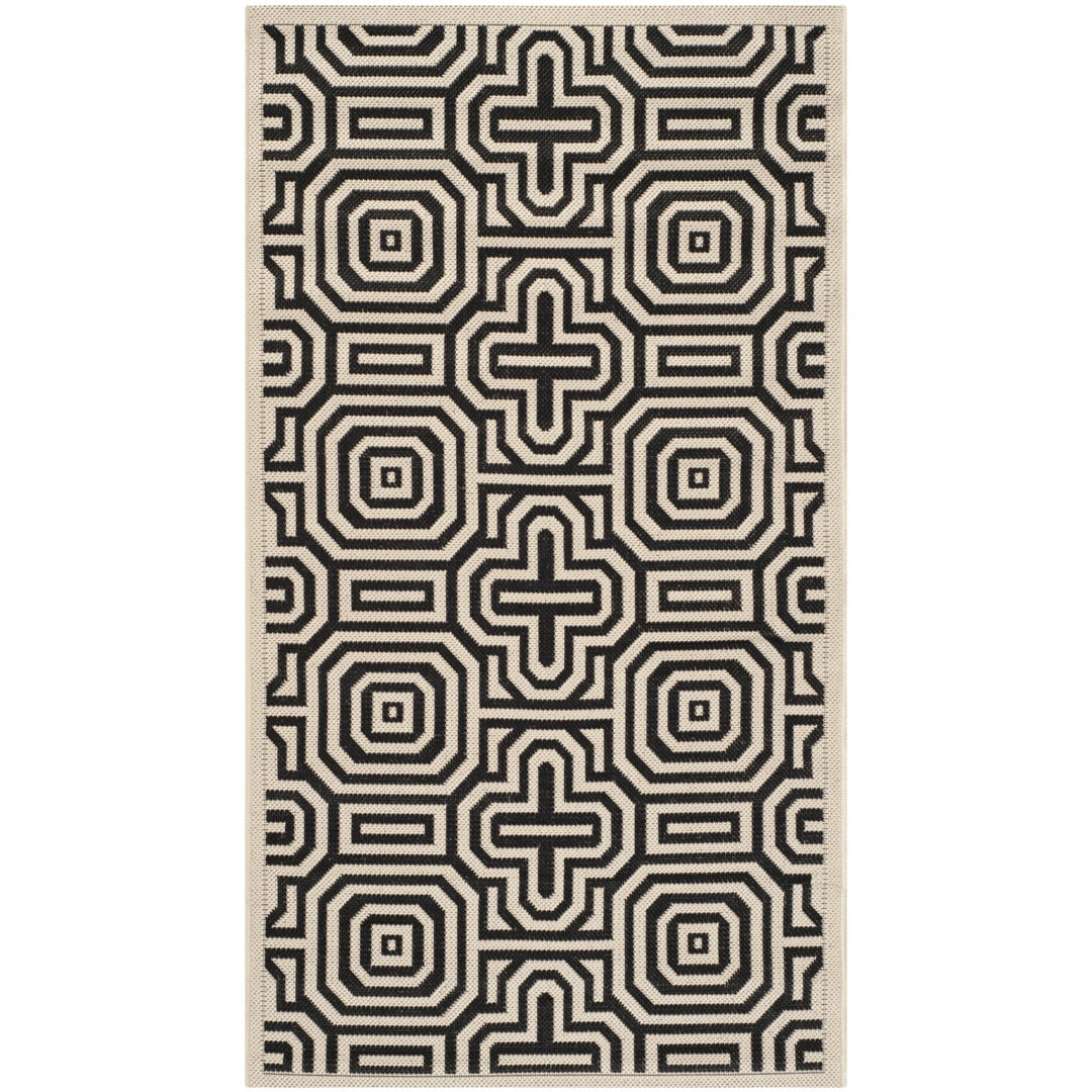 SAFAVIEH Indoor Outdoor CY2962-3901 Courtyard Sand / Black Rug Image 1