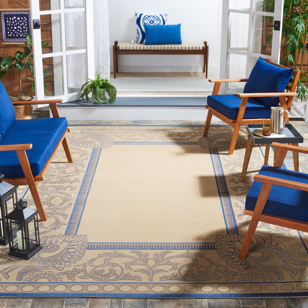 SAFAVIEH Outdoor CY2965-3101 Courtyard Natural / Blue Rug Image 1