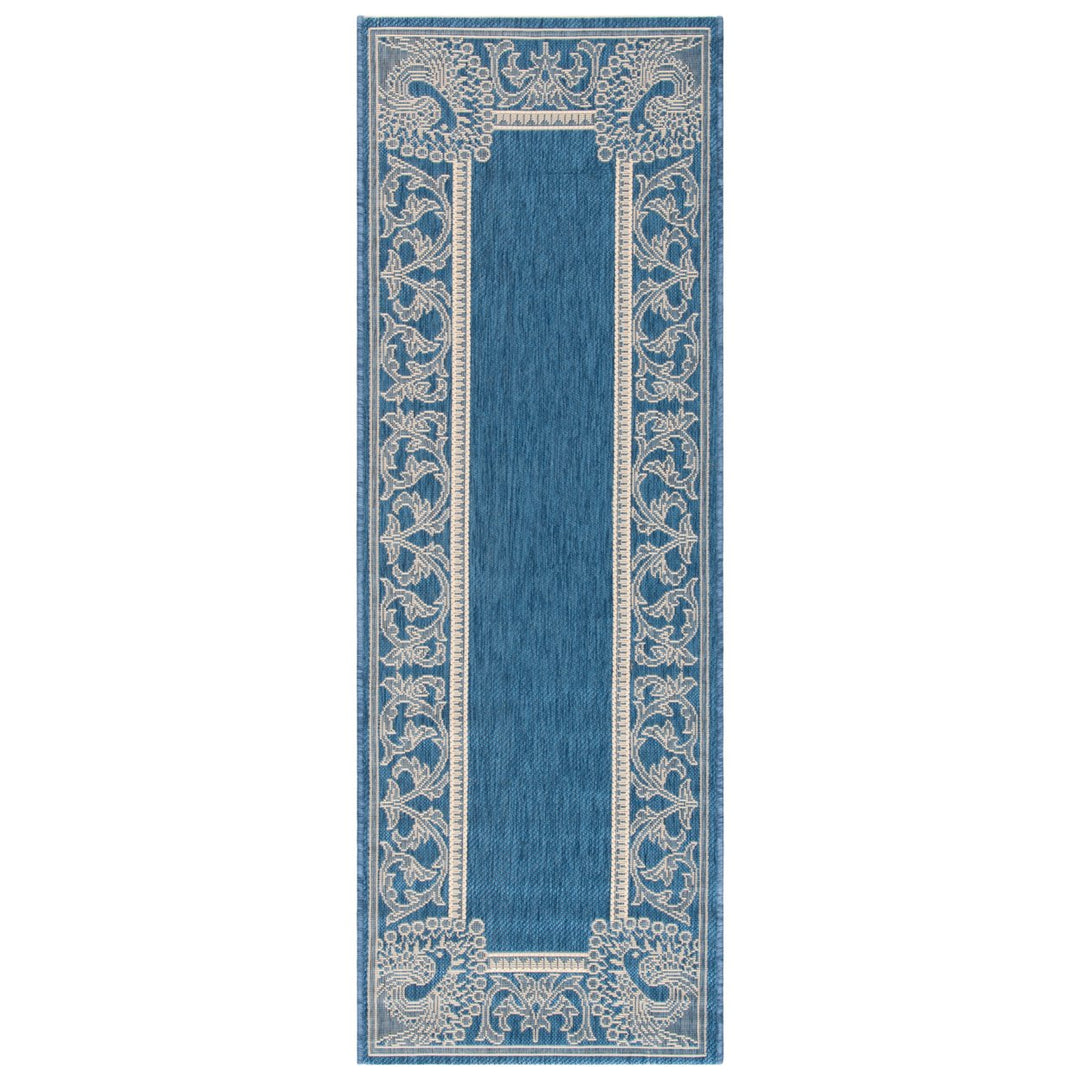 SAFAVIEH Outdoor CY2965-3103 Courtyard Blue / Natural Rug Image 1