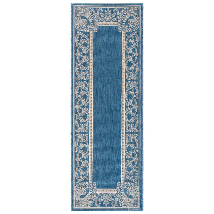 SAFAVIEH Outdoor CY2965-3103 Courtyard Blue / Natural Rug Image 1