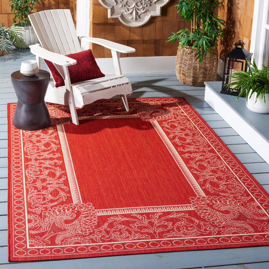 SAFAVIEH Outdoor CY2965-3707 Courtyard Red / Natural Rug Image 1