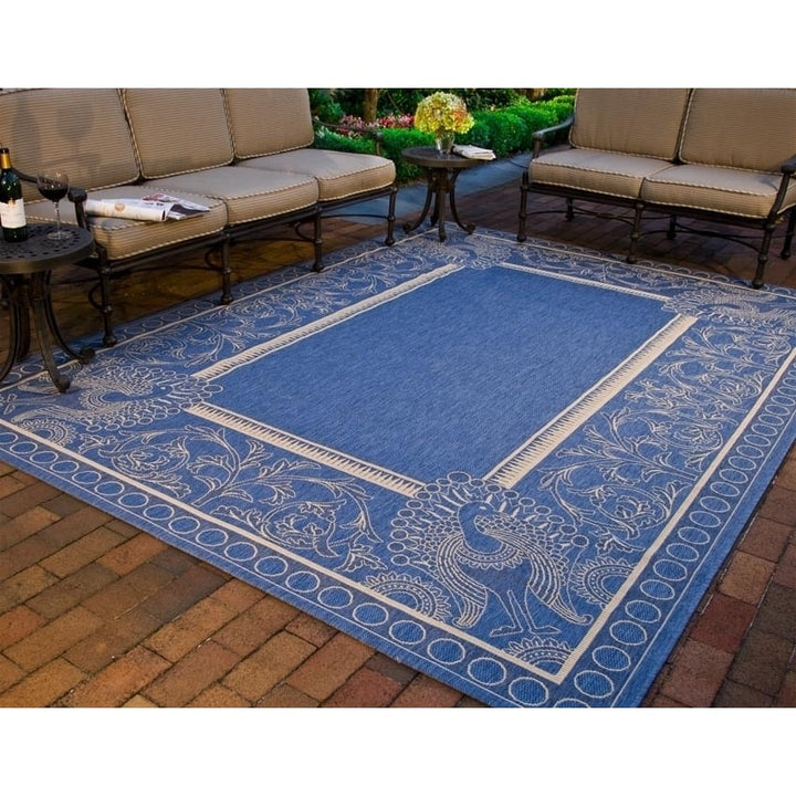 SAFAVIEH Outdoor CY2965-3103 Courtyard Blue / Natural Rug Image 1