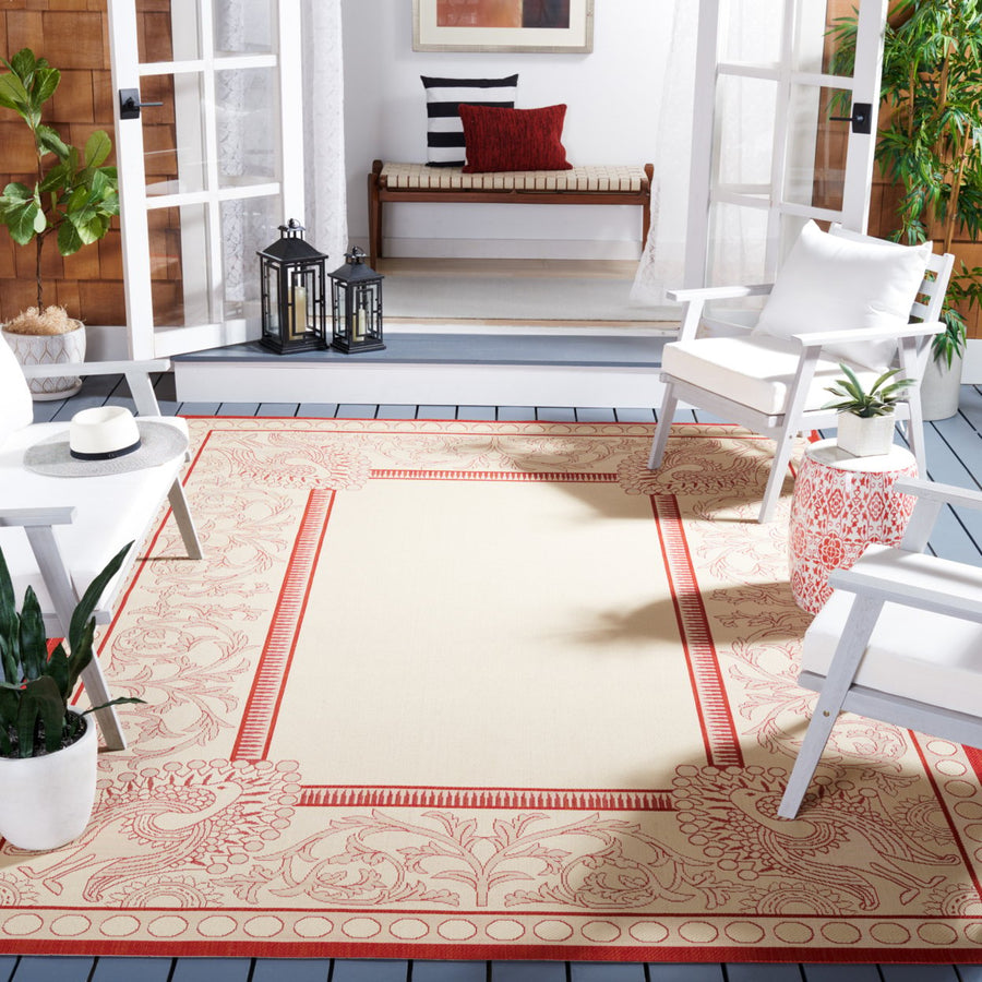 SAFAVIEH Outdoor CY2965-3701 Courtyard Natural / Red Rug Image 1
