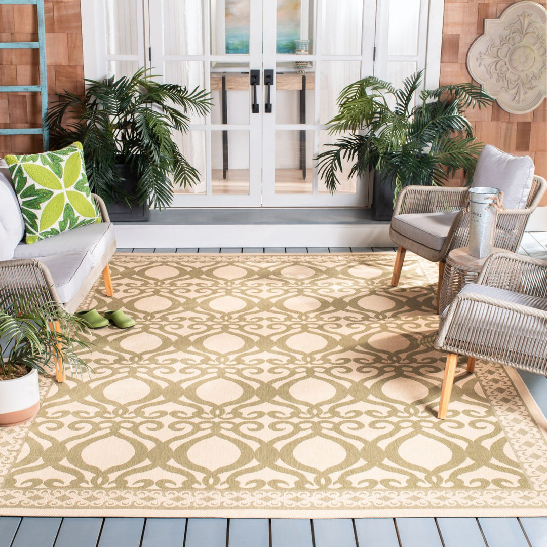 SAFAVIEH Outdoor CY3040-1E01 Courtyard Natural / Olive Rug Image 1