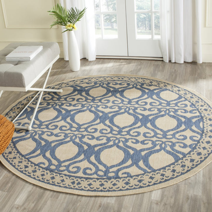 SAFAVIEH Outdoor CY3040-3101 Courtyard Natural / Blue Rug Image 2