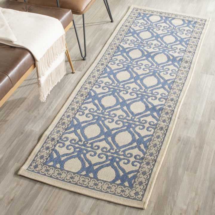 SAFAVIEH Outdoor CY3040-3101 Courtyard Natural / Blue Rug Image 3