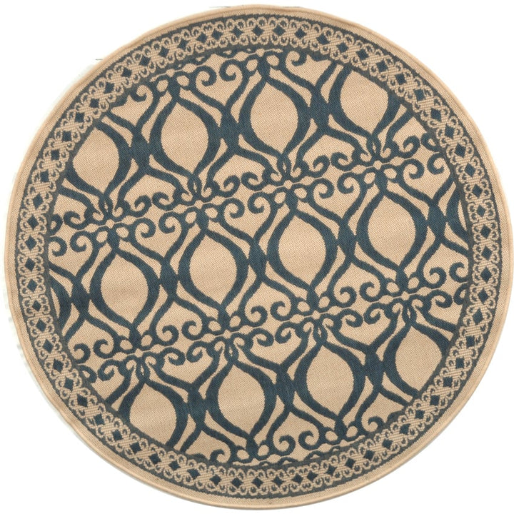 SAFAVIEH Outdoor CY3040-3101 Courtyard Natural / Blue Rug Image 1