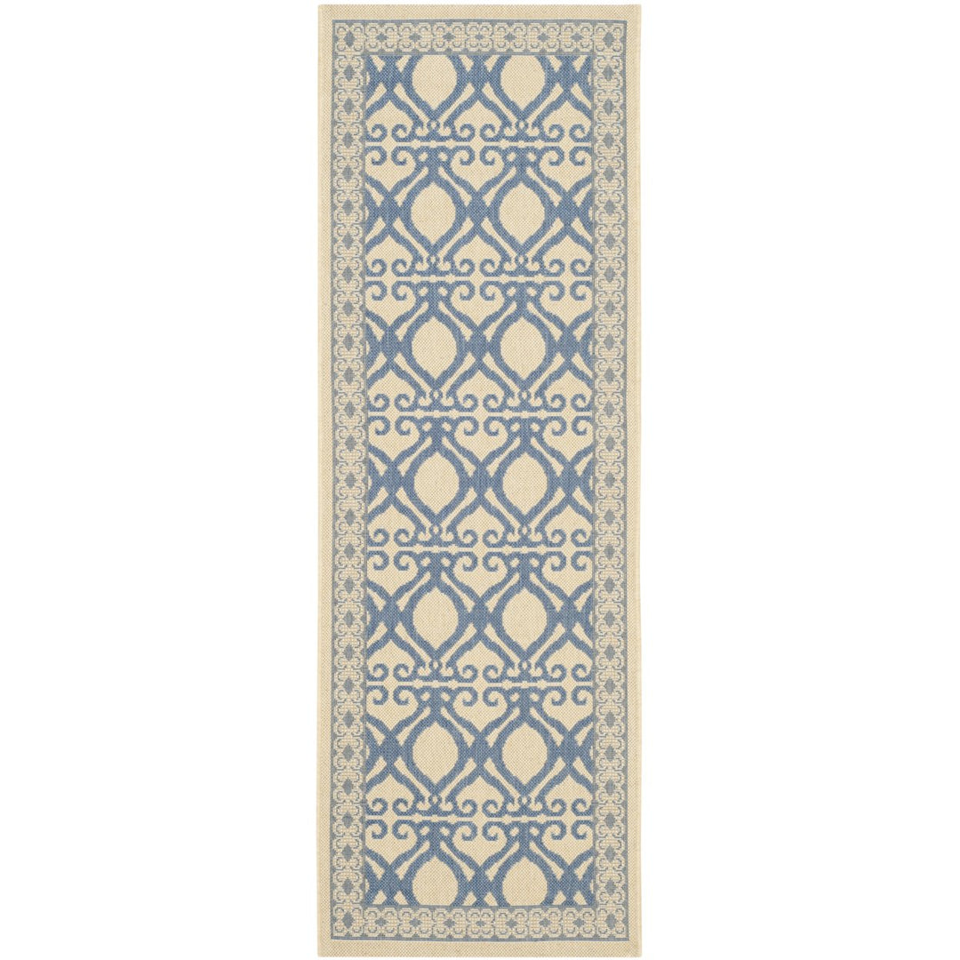 SAFAVIEH Outdoor CY3040-3101 Courtyard Natural / Blue Rug Image 1