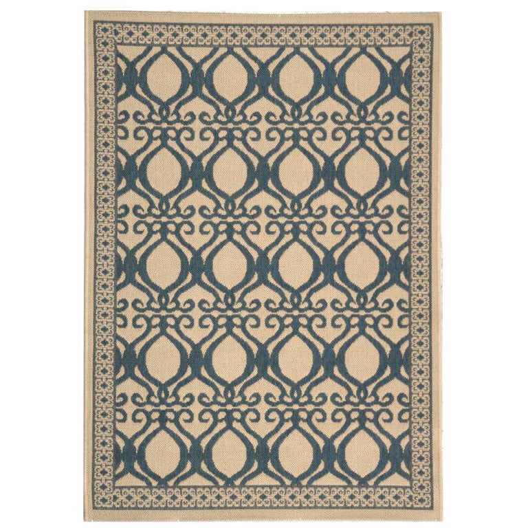 SAFAVIEH Outdoor CY3040-3101 Courtyard Natural / Blue Rug Image 1