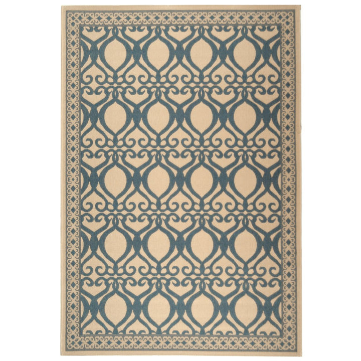 SAFAVIEH Outdoor CY3040-3101 Courtyard Natural / Blue Rug Image 1