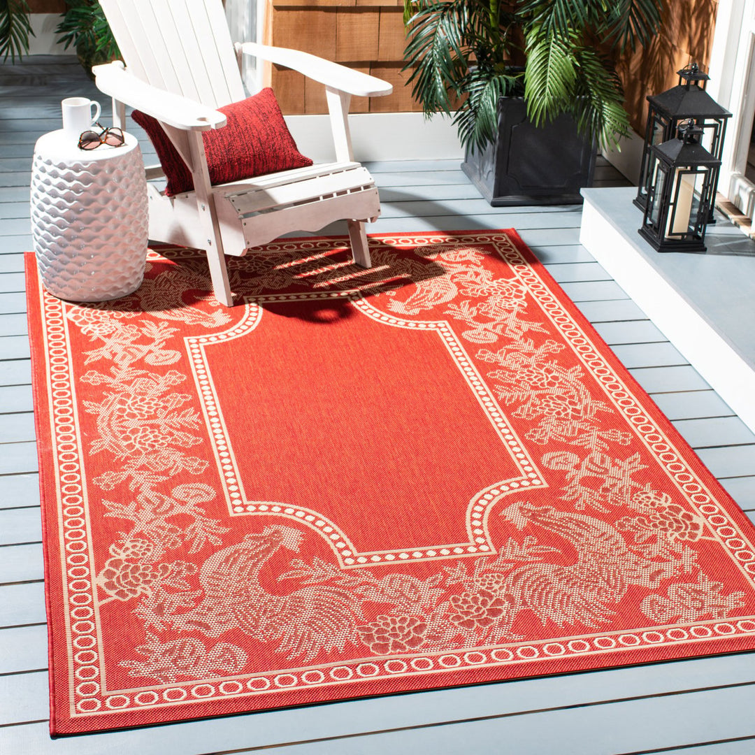 SAFAVIEH Outdoor CY3305-3707 Courtyard Red / Natural Rug Image 1