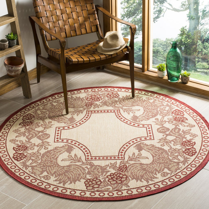 SAFAVIEH Outdoor CY3305-3701 Courtyard Natural / Red Rug Image 10