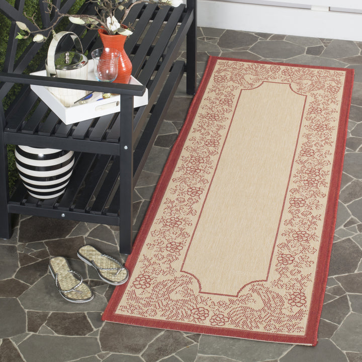 SAFAVIEH Outdoor CY3305-3701 Courtyard Natural / Red Rug Image 11