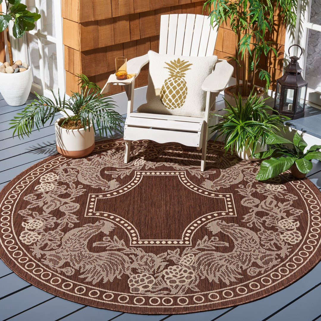 SAFAVIEH Outdoor CY3305-3409 Courtyard Chocolate / Natural Rug Image 10