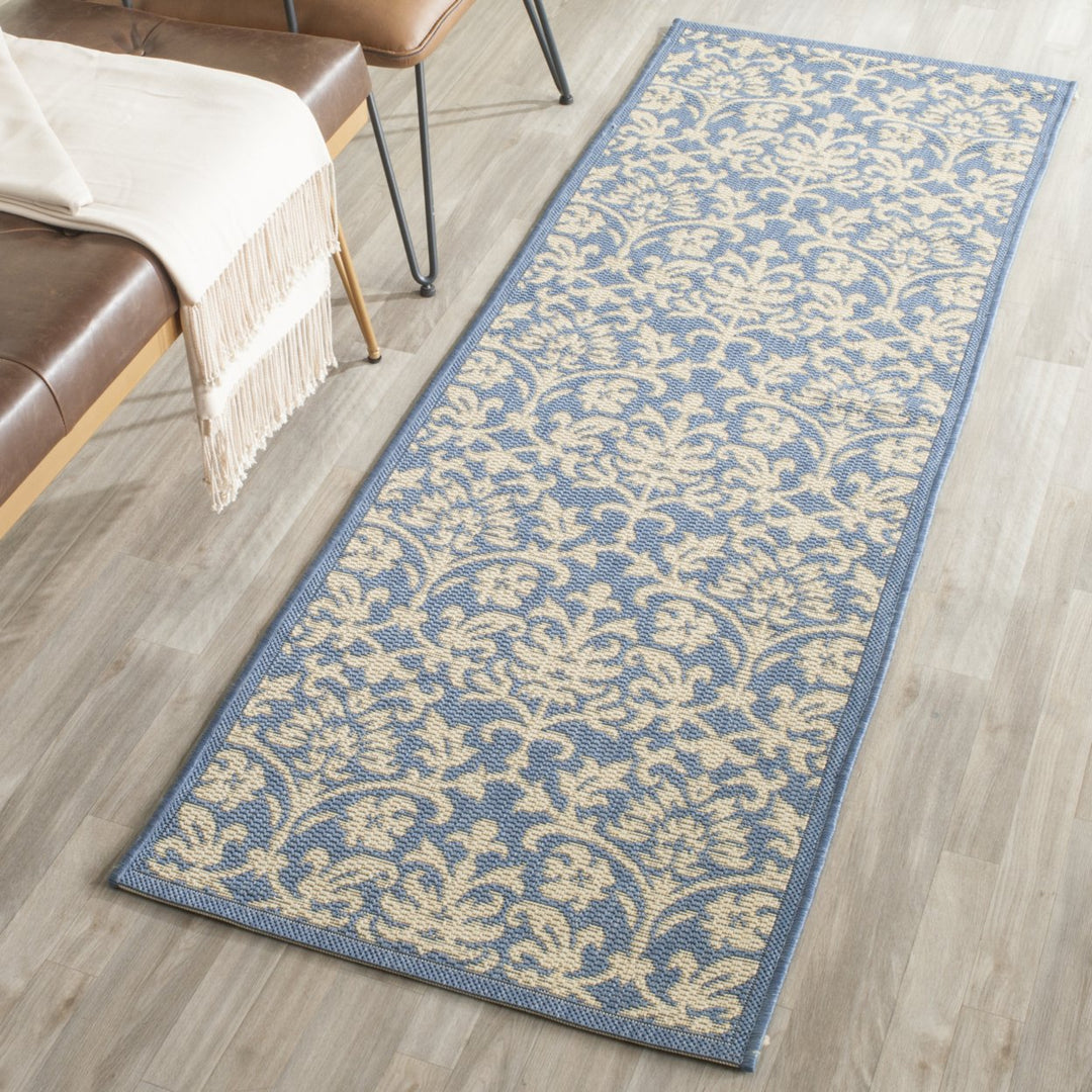 SAFAVIEH Outdoor CY3416-3103 Courtyard Blue / Natural Rug Image 3