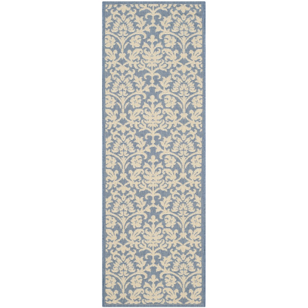 SAFAVIEH Outdoor CY3416-3103 Courtyard Blue / Natural Rug Image 1