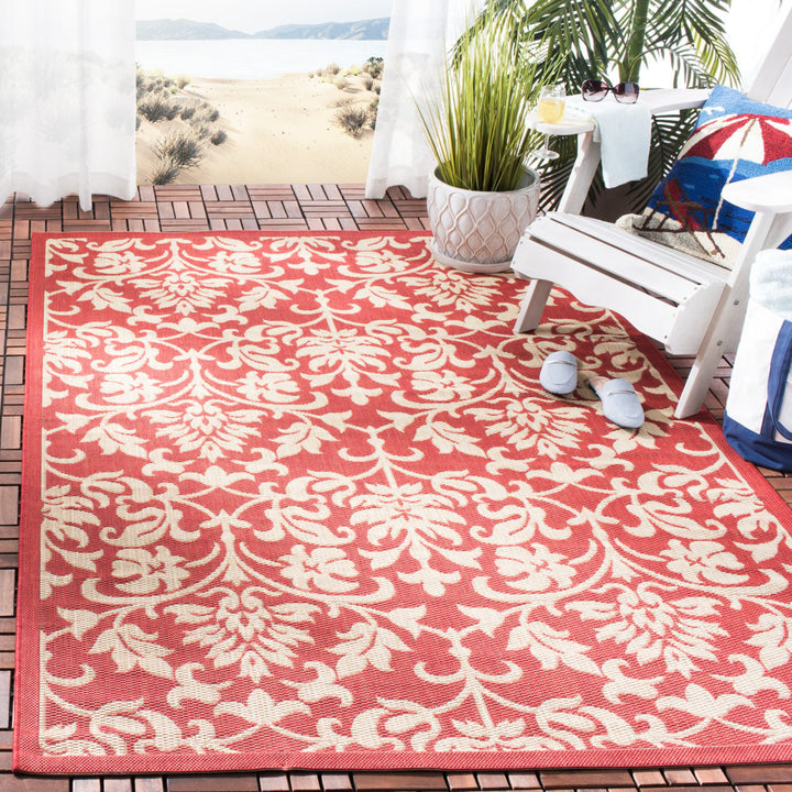 SAFAVIEH Outdoor CY3416-3707 Courtyard Red / Natural Rug Image 1