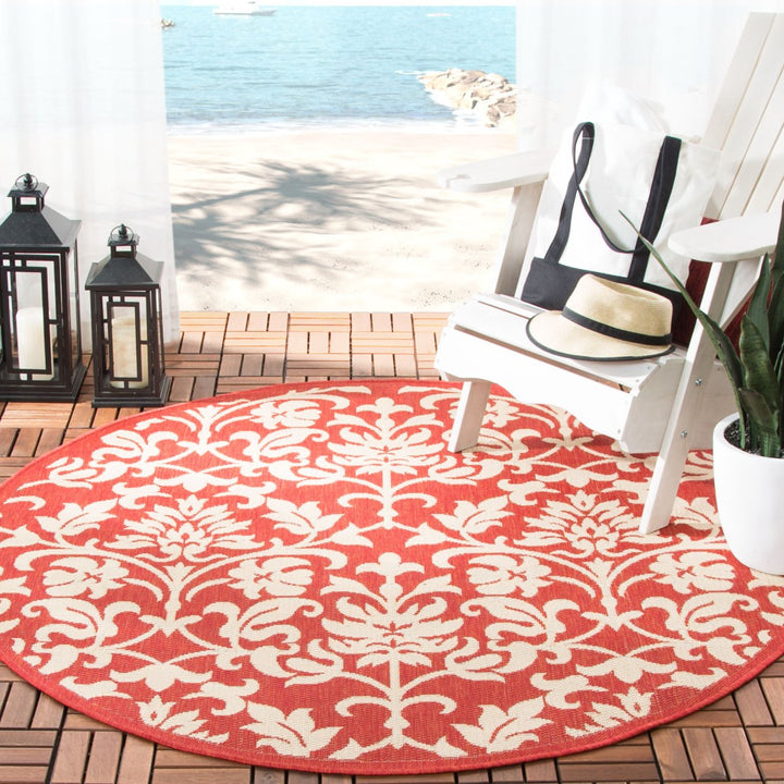 SAFAVIEH Outdoor CY3416-3707 Courtyard Red / Natural Rug Image 2
