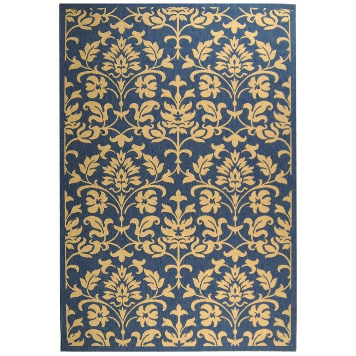SAFAVIEH Outdoor CY3416-3103 Courtyard Blue / Natural Rug Image 11