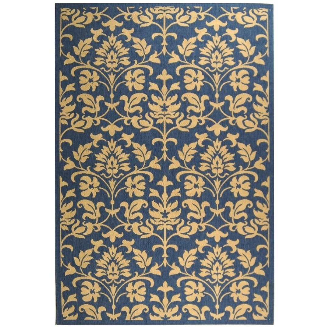 SAFAVIEH Outdoor CY3416-3103 Courtyard Blue / Natural Rug Image 1