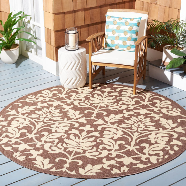 SAFAVIEH Outdoor CY3416-3409 Courtyard Chocolate / Natural Rug Image 10