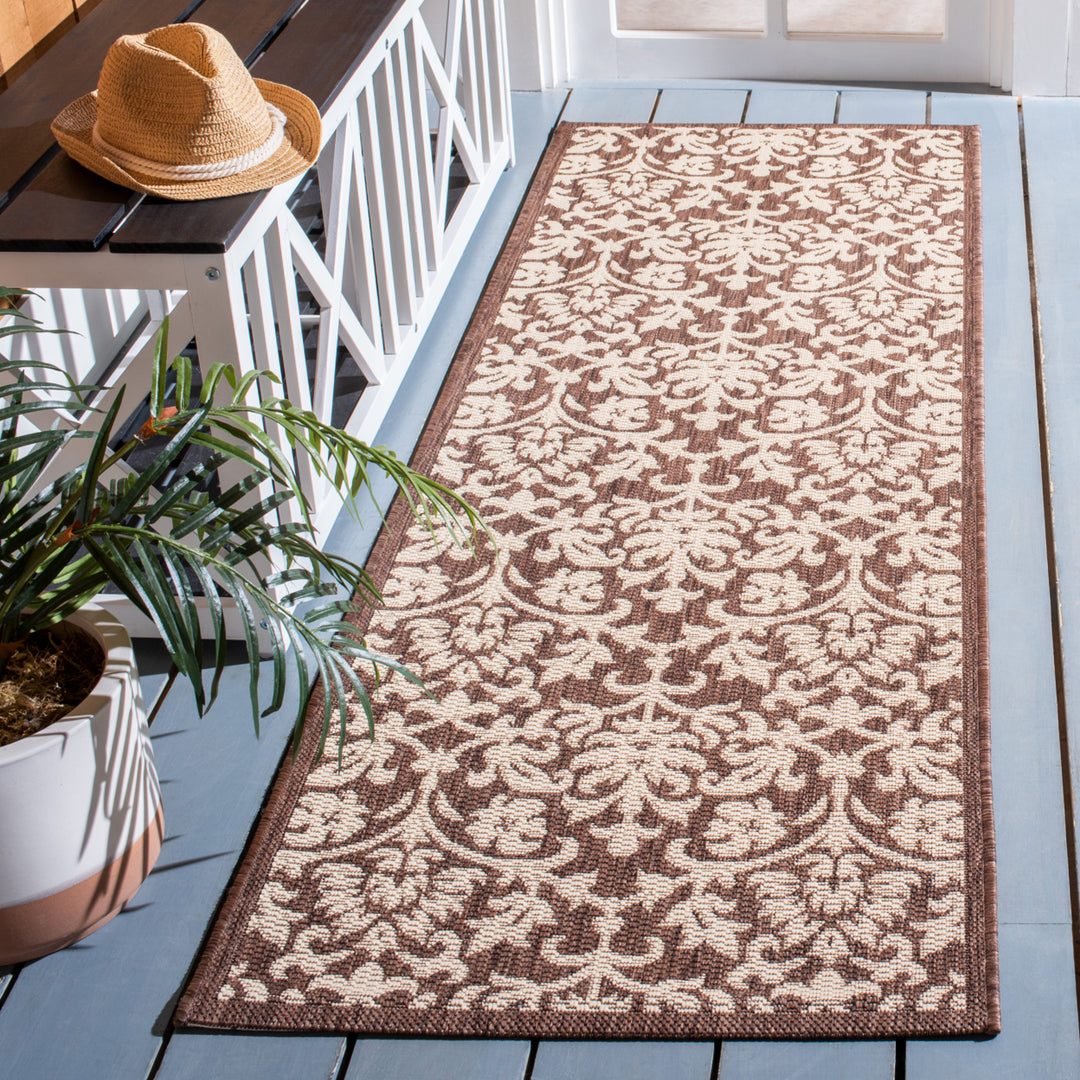 SAFAVIEH Outdoor CY3416-3409 Courtyard Chocolate / Natural Rug Image 11