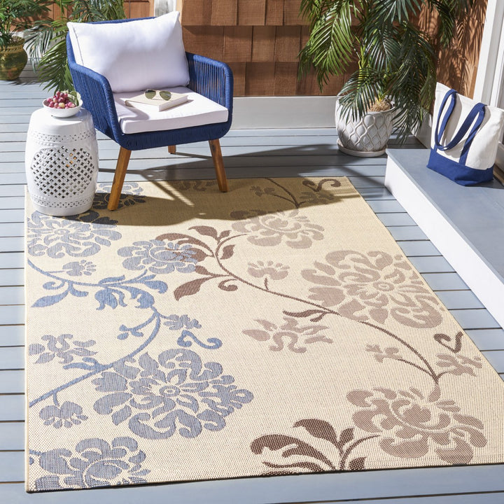 SAFAVIEH Outdoor CY4027B Courtyard Natural Brown / Blue Rug Image 1