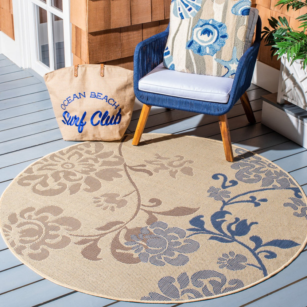 SAFAVIEH Outdoor CY4027B Courtyard Natural Brown / Blue Rug Image 2