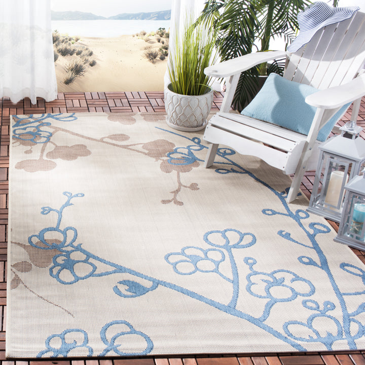SAFAVIEH Outdoor CY4038B Courtyard Natural Brown / Blue Rug Image 1