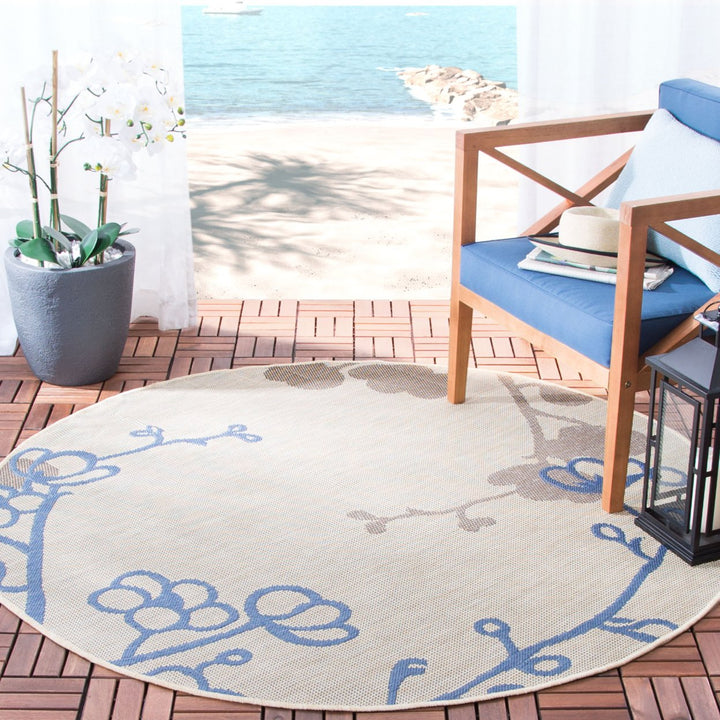 SAFAVIEH Outdoor CY4038B Courtyard Natural Brown / Blue Rug Image 2