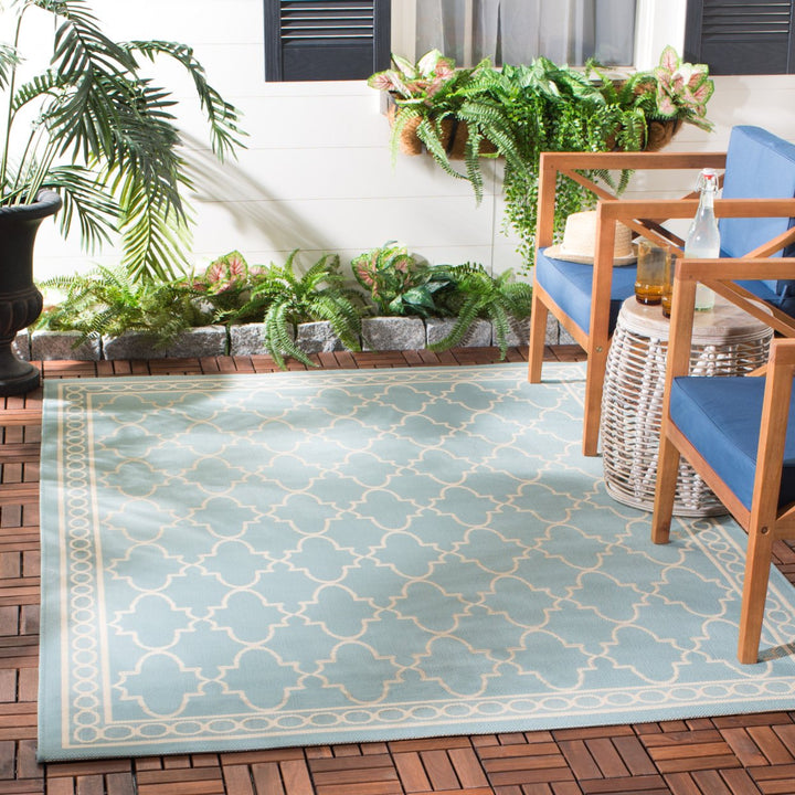 SAFAVIEH Indoor Outdoor CY5142-223 Courtyard Aqua / Beige Rug Image 1