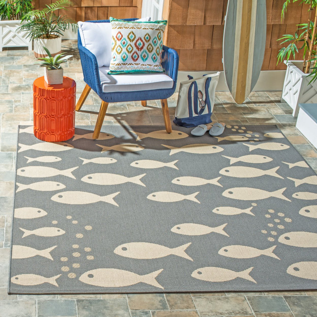 SAFAVIEH Outdoor CY6012-236 Courtyard Dark Grey / Beige Rug Image 2