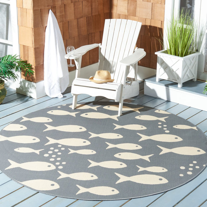 SAFAVIEH Outdoor CY6012-236 Courtyard Dark Grey / Beige Rug Image 3