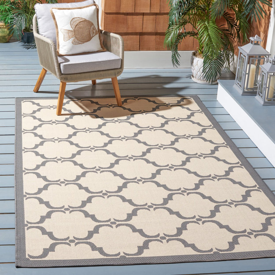 SAFAVIEH Outdoor CY6009-236 Courtyard Beige / Anthracite Rug Image 1